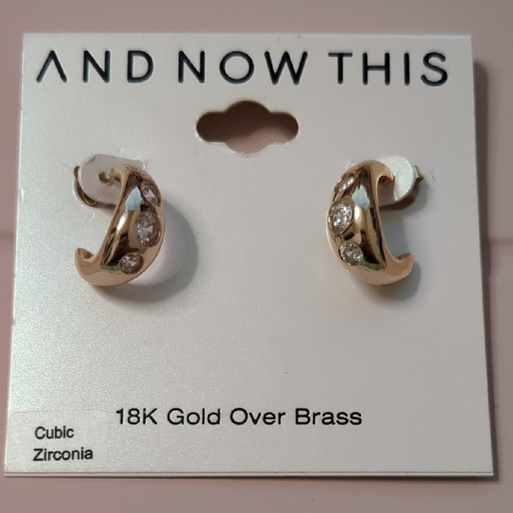 And Now This 18K Gold Over Brass Cubic Zirconia C Shaped Earrings - Picture 1 of 3